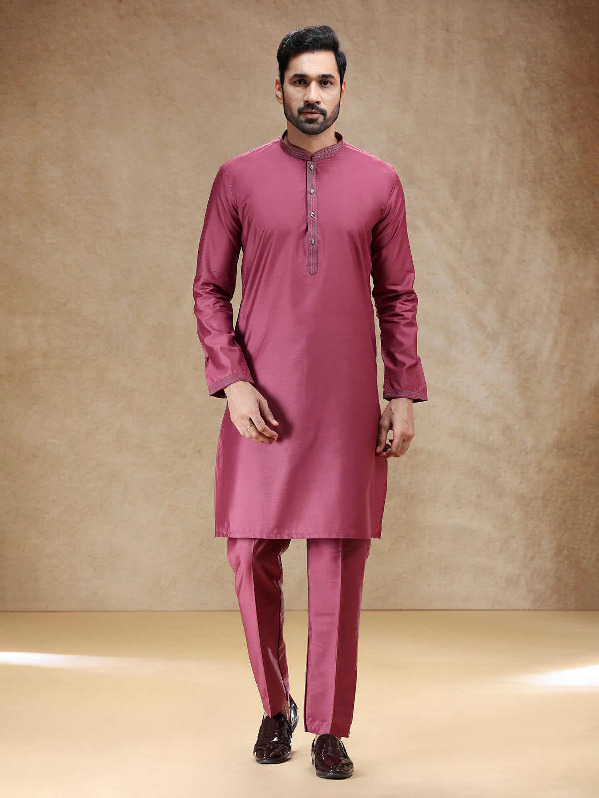 Wine men cotton silk kurta pajama