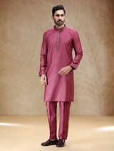Wine men cotton silk kurta pajama