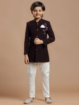 Wine hue festive wear indowestern for boys
