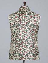 Wine silk printed wedding waistcoat