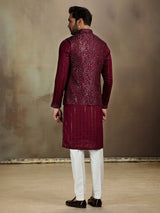 Wine silk sequin waistcoat set for men
