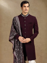 Wine terry rayon wedding wear indo western with dupatta
