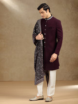 Wine terry rayon wedding wear indo western with dupatta