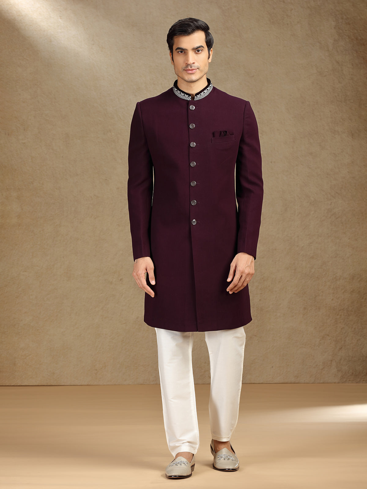 Wine terry rayon wedding wear indo western with dupatta