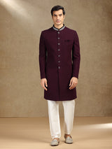 Wine terry rayon wedding wear indo western with dupatta