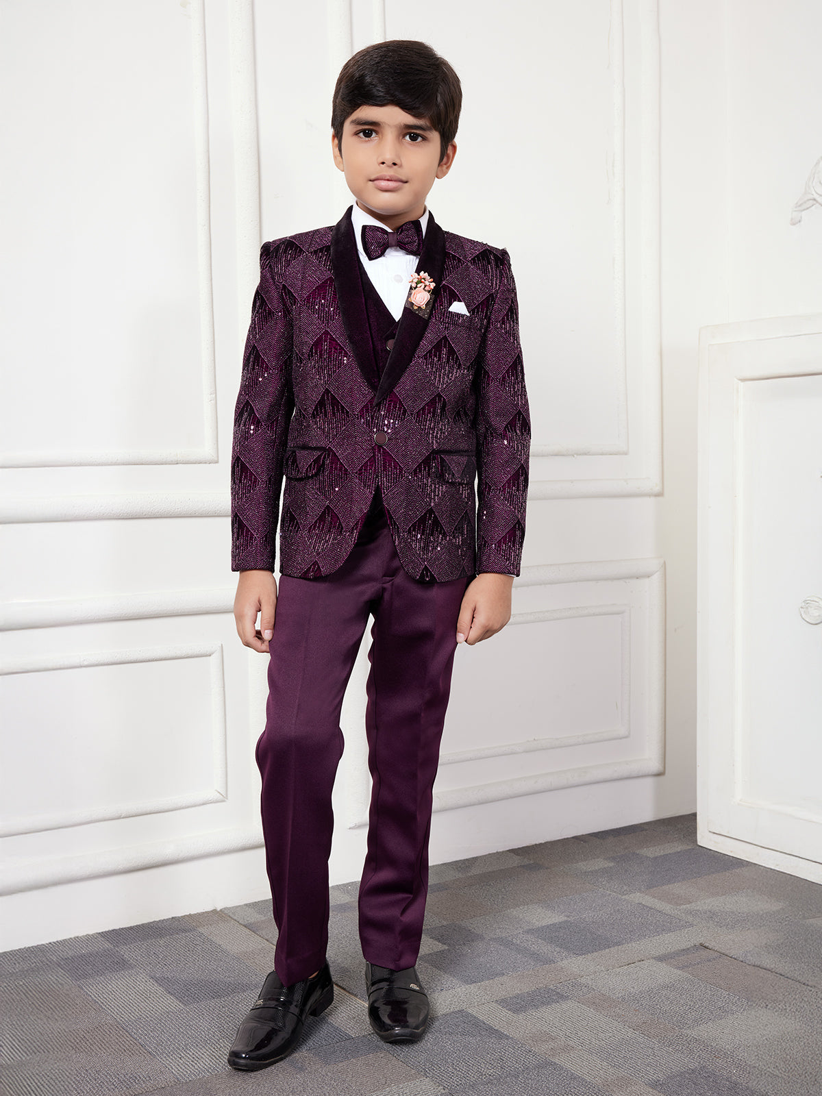 Wine velvet boys coat suit for reception