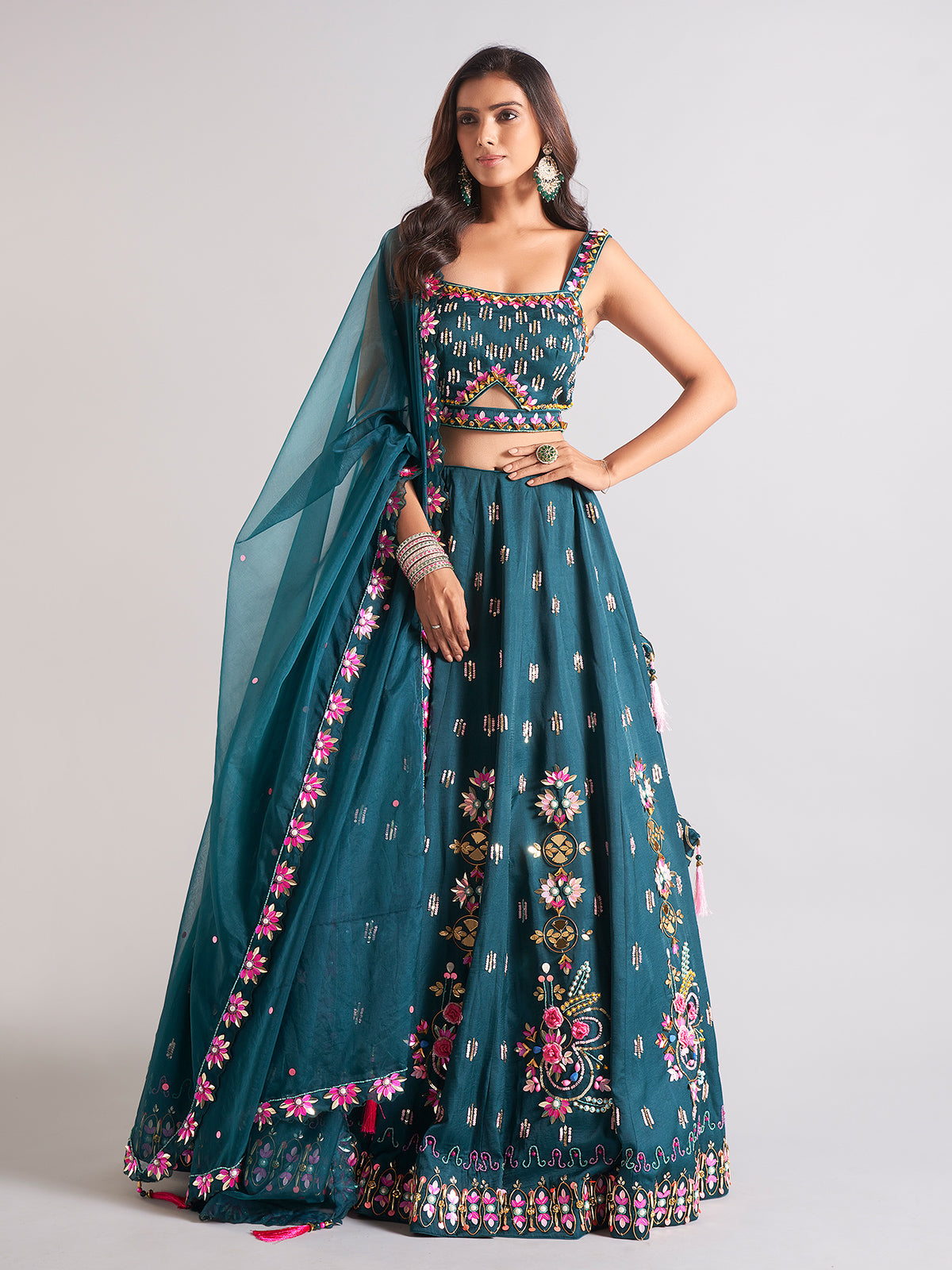 Wonderful green silk lehenga choli