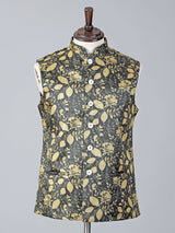 Yellow and grey printed cotton silk waistcoat