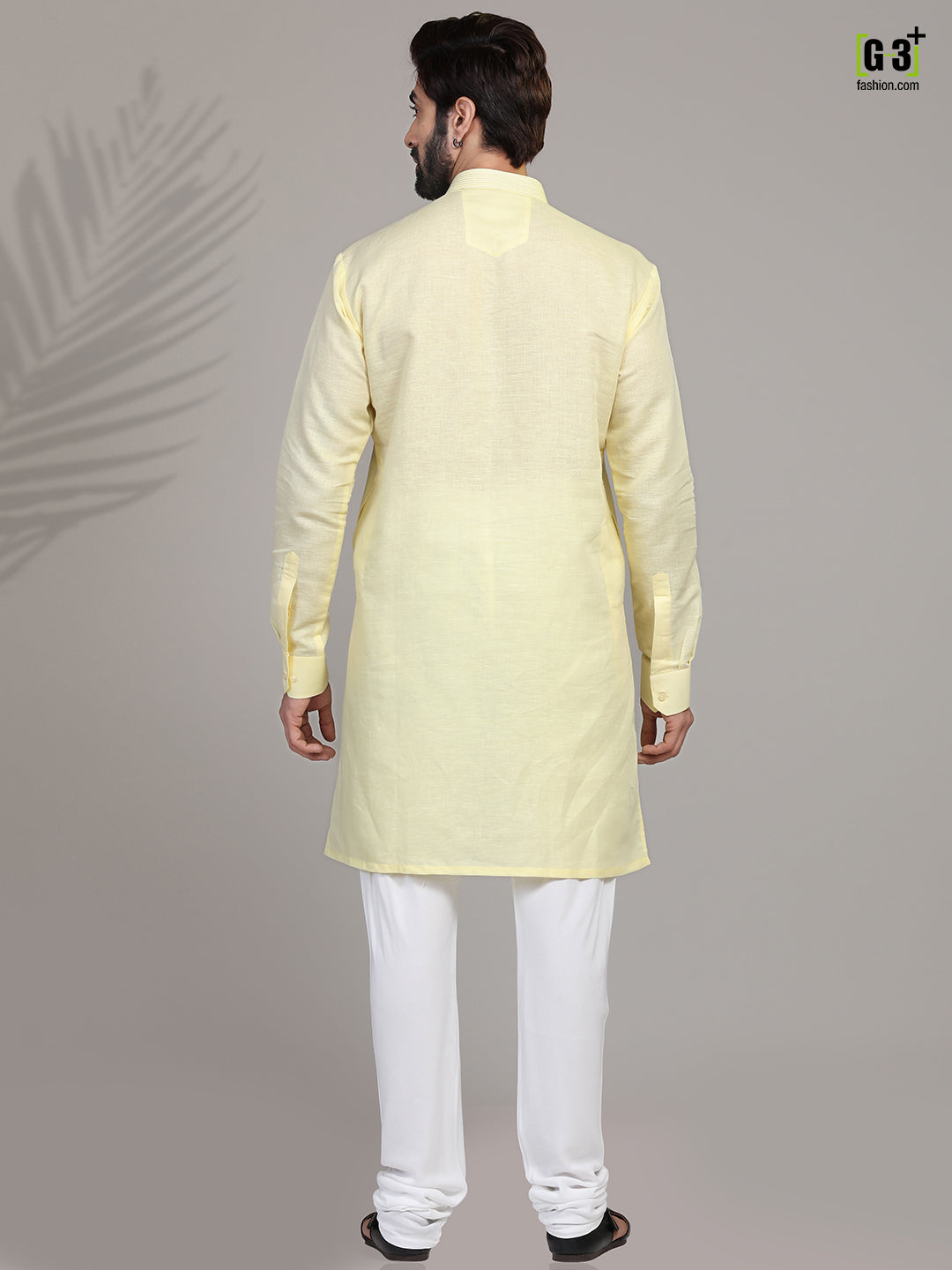 Yellow cotton stand collar classic kurta suit