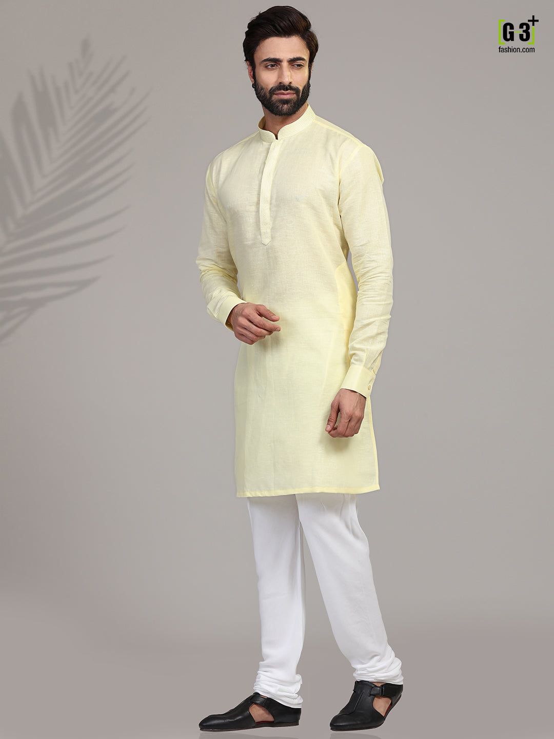 Yellow cotton stand collar classic kurta suit
