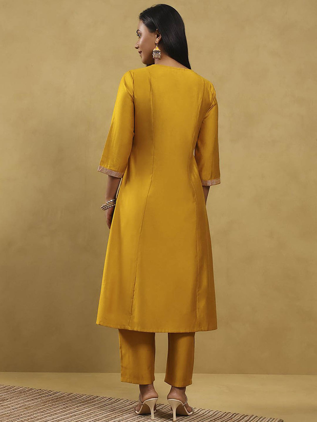 Yellow festive wear silk kurti set