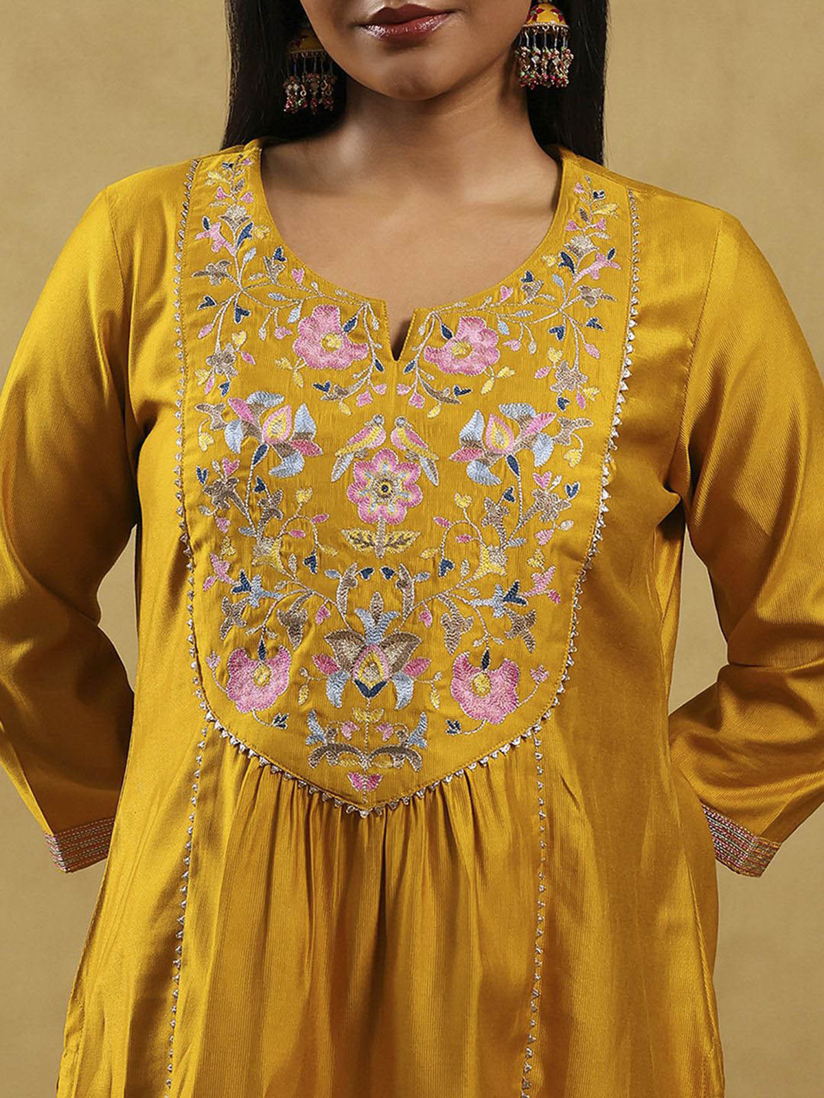 Yellow festive wear silk kurti set