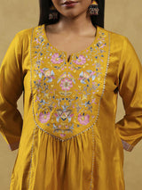 Yellow festive wear silk kurti set