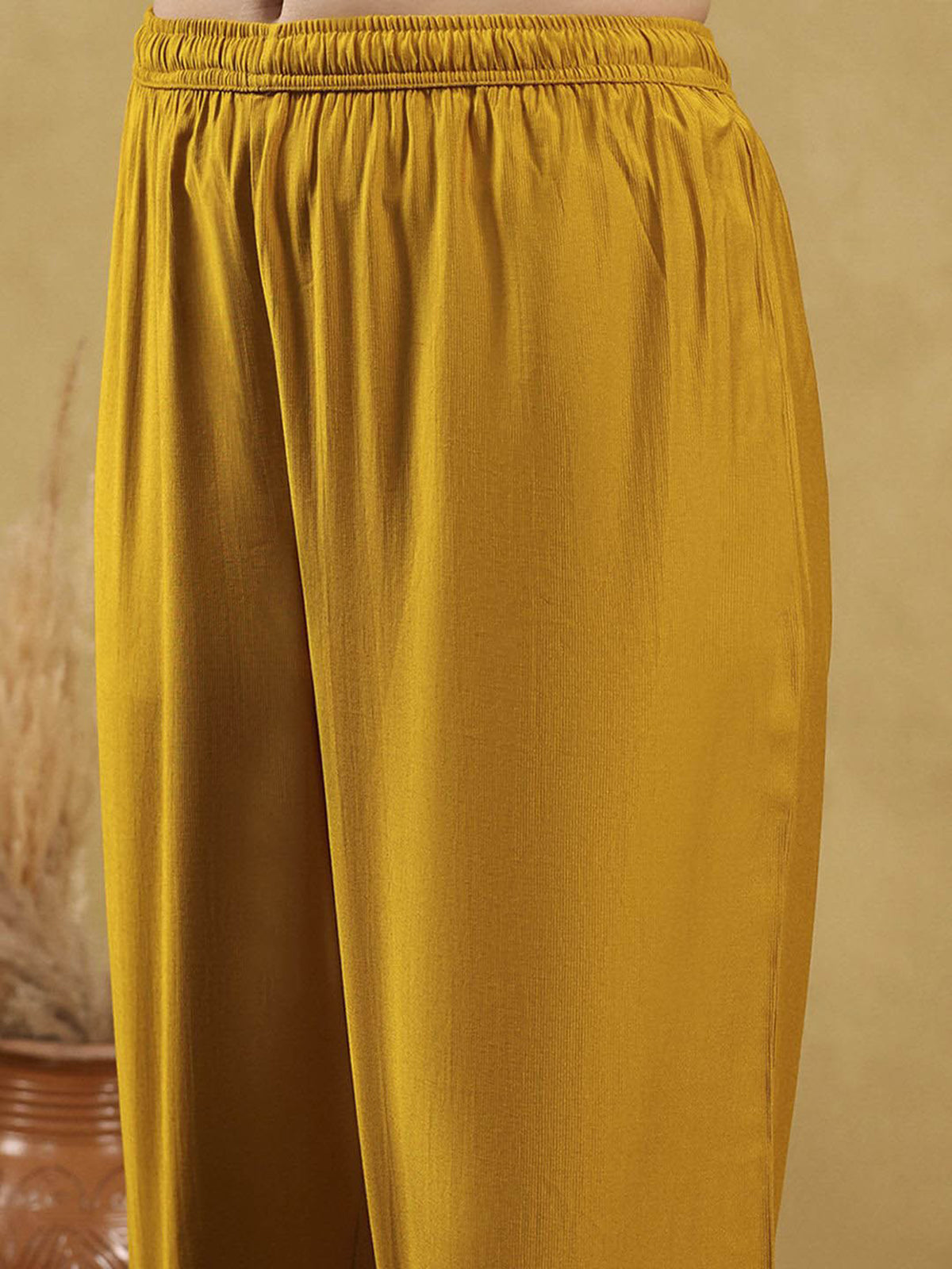 Yellow festive wear silk kurti set