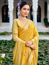 Yellow georgette saree with zari