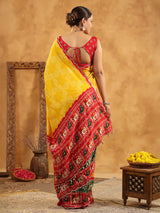 Yellow printed silk saree for festive gatherings