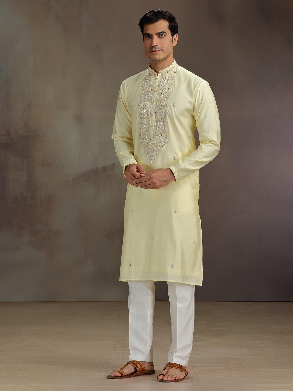 Yellow silk festival wear kurta suit