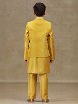 Yellow silk waistcoat set with resham work for boys