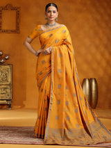 Yellow silk zari worked saree