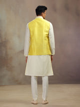 Yellow waistcoat set in banarasi silk
